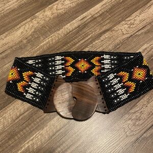 Artisan Beaded Belt with Wooden Buckle